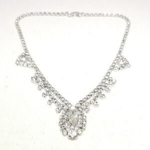 Vintage Continental Rhinestone Necklace Silver Tone Sparkle, Estate Signed